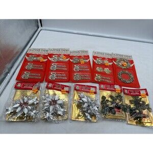 10 Vtg Commodore Christmas Spray Gift Card Decoration & Glitter Trims NOS Sealed